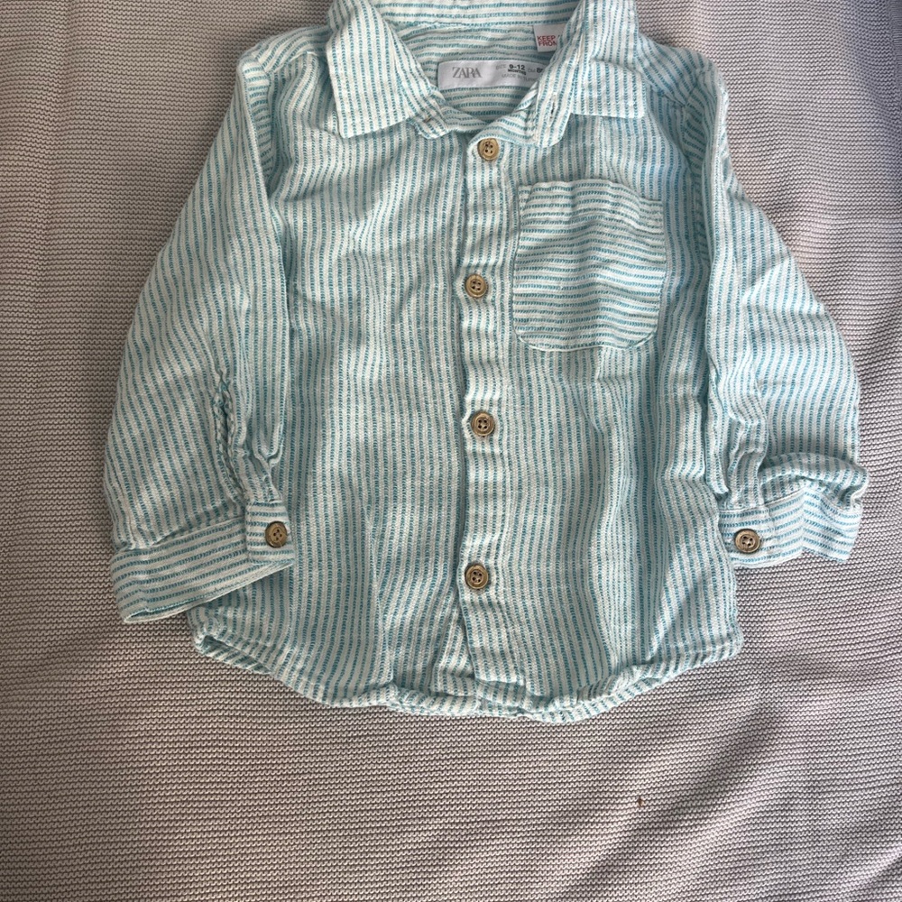 Zara Kids Mint Striped Button Down Shirt